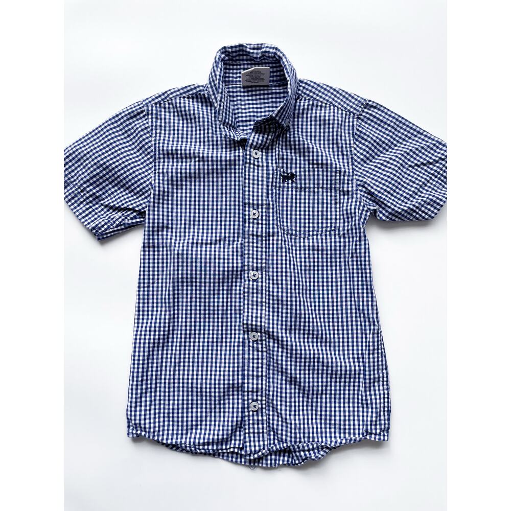 Boy's Jack Thomas Blue Preppy Short Sleeve Checked Button Down Shirt Size 7